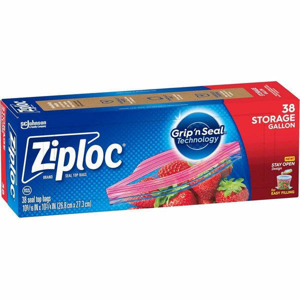 Ziploc&reg; Stand-Up Storage Bags, 1 gal Capacity, Blue, 38/Box, Kitchen, Storage (SJN351154) Box of 38