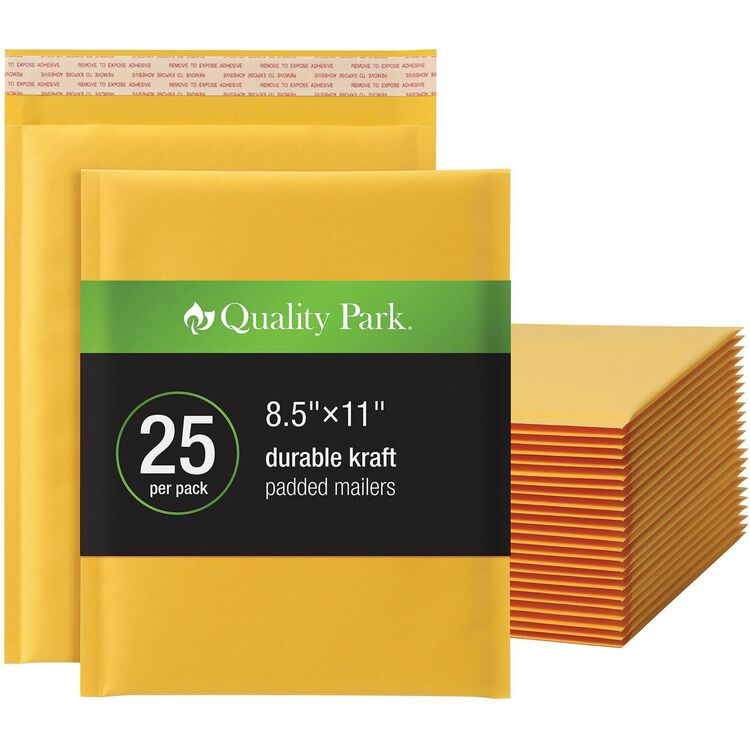 Quality Park Bubble Mailers, Bubble, 8 1/2" Width x 11" Length, Strip, 25/Box, Brown Kraft (QUA85759)