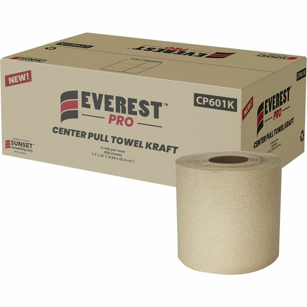 Everest Center-Pull Paper Towels, 2 Ply, 600 Sheets/Roll, Natural (SUVCP601K) Case of 6