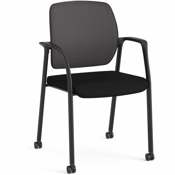 HON Nucleus Guest Chairs, Black Fabric Seat, Black Mesh Back, Four-legged Base, Armrest (HONNR6GMU10P71)