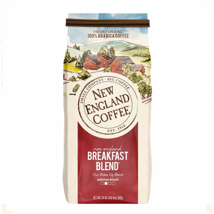 New England Coffee&reg; Ground Breakfast Blend Coffee, Medium, 24 oz, 4/Carton (NCF77025) Case of 4