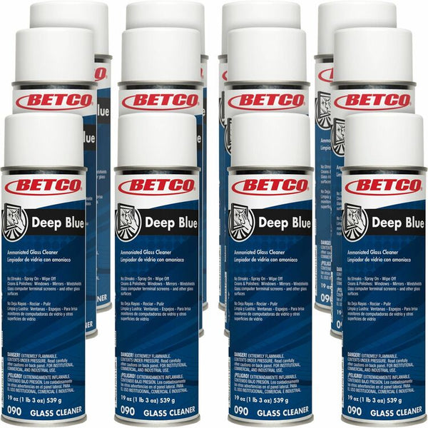 Betco Deep Blue Glass & Surface Cleaner, Spray, 19 oz (1.19 lb), 12/Carton, White (BET0902300CT) Case of 12