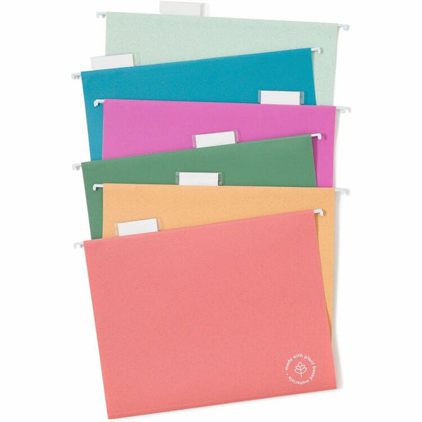 U Brands U ECO Hanging File Folders, Letter Size, 1/5-Cut Tabs, Assorted, 12/Pack (UBR6596U0112) Pack of 12
