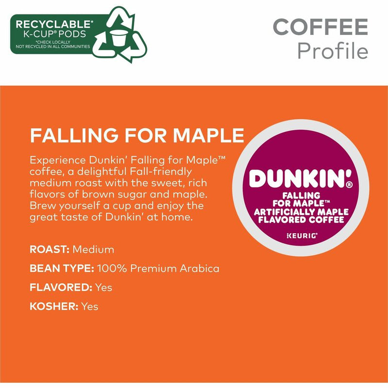 Dunkin' Donuts® K-Cup Falling for Maple Artificially Maple Flavored Coffee, Compatible with Keurig Brewer, Medium, 22/Box (GMT1478) Box of 22