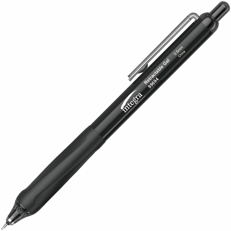 Integra Silent Retractable Gel Pens, 0.5 mm Pen Point Size, Retractable, Black, 12/Box (ITA99694) Box of 12