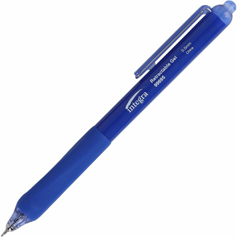 Integra Silent Retractable Gel Pens, 0.5 mm Pen Point Size, Retractable, Blue, 12/Box (ITA99695) Box of 12