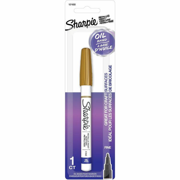 Sharpie Oil-Based Paint Markers, Fine Marker Point, Gold Oil Based Ink, Metal Barrel, 1 Pack (SAN1874888)