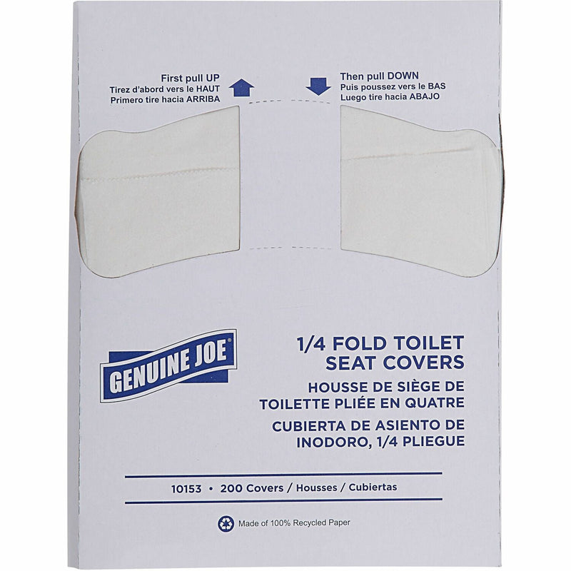 Genuine Joe Quarter-Fold Toilet Seat Covers, Quarter-fold, For Toilet, 200/Pack, 25/Carton, Paper, White (GJO10153) Case of 25