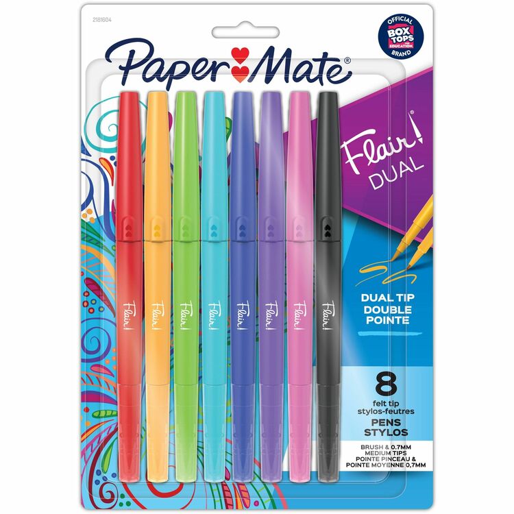 Paper Mate Flair Duo Pens, Medium Pen Point, 0.7 mm Pen Point Size, Assorted, 8/Pack (PAP2181604)
