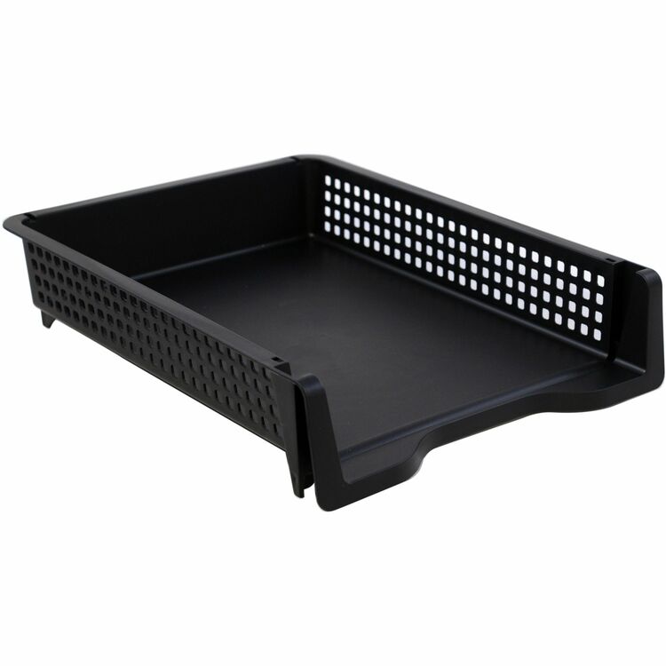 Business Source Stackable Letter Tray, Stackable, Front Loading, Black, Plastic (BSN42571) Each