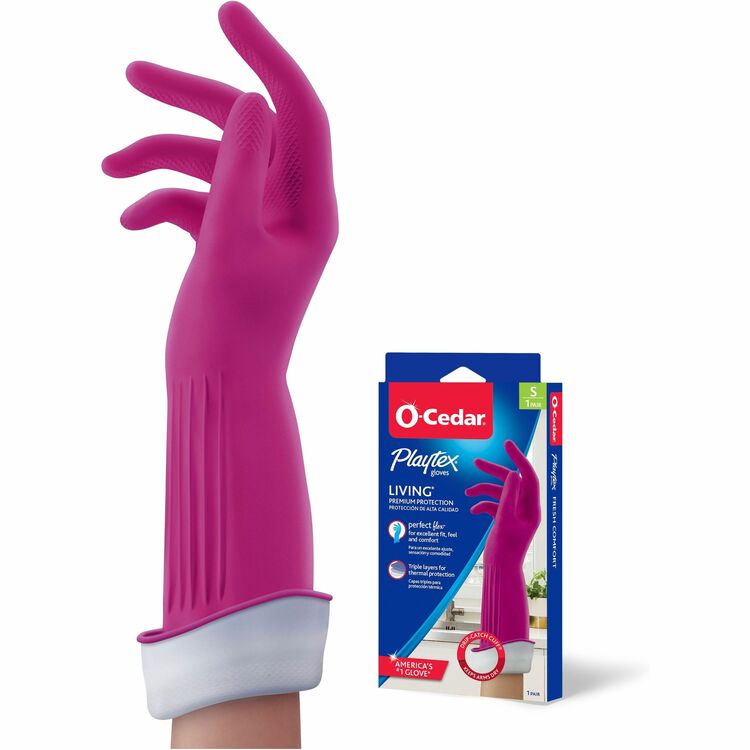 O-Cedar Playtex Living Gloves, Small Size, Pink, 2/Pair, 14" Glove Length (FHP166118) 1 Pair