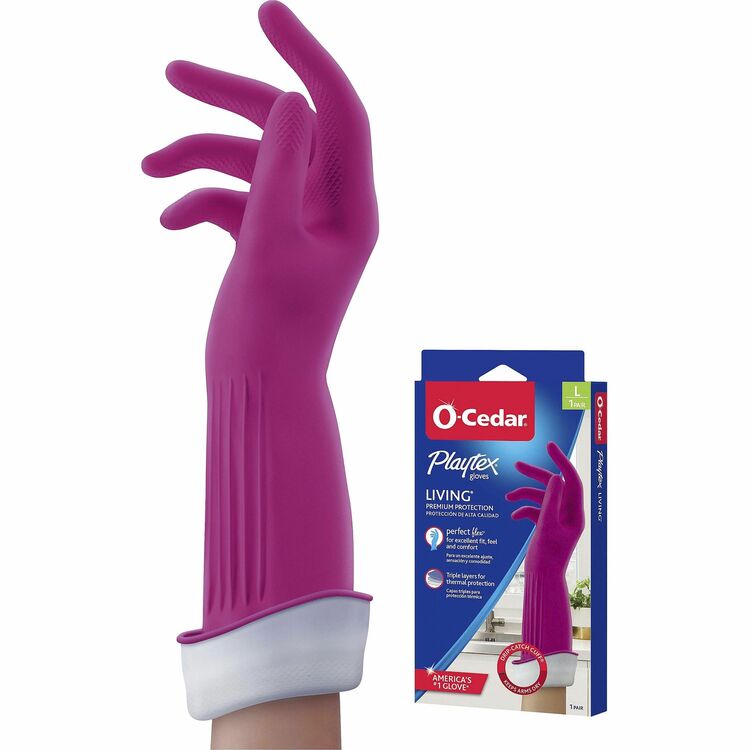 O-Cedar Playtex Living Gloves, Large Size, Pink, 2/Pair, 14" Glove Length (FHP166120) 1 Pair