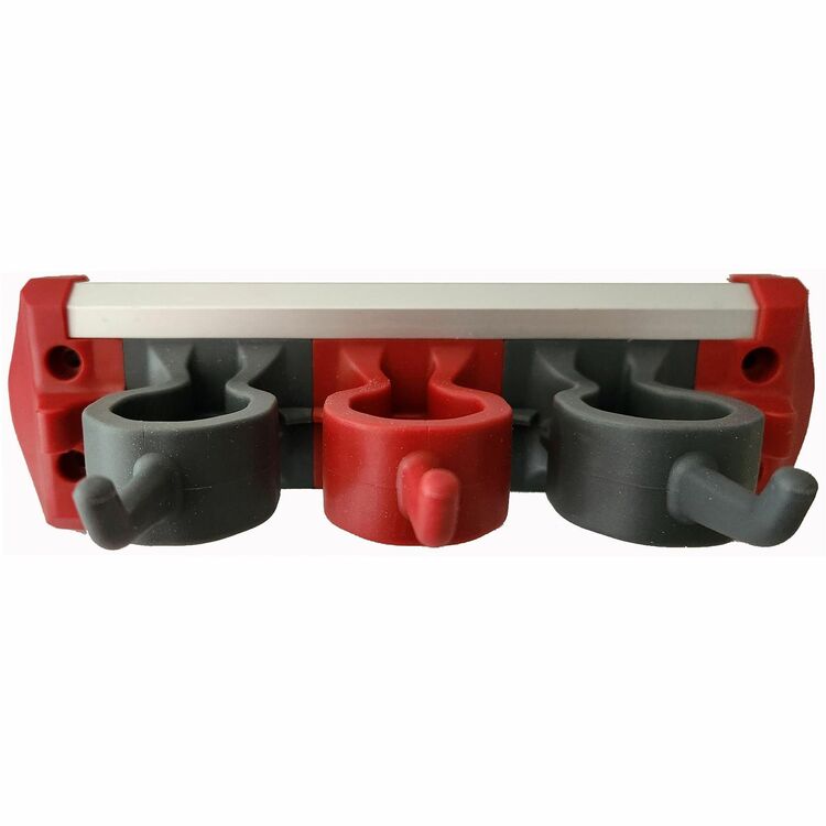 Vileda Professional Handle Holder, 3 Hooks, 33 lb (14.97 kg) Capacity, for Mop, Broom, Clothes, Laundry Room, Garage, Tool, Rubber, Multi (VLD166692) Each