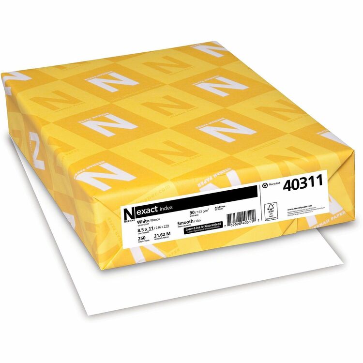 Exact Index Paper, 94 Brightness, 8 1/2" x 11", 90 lb Basis Weight, Smooth, 4/Carton, Durable, Acid-free (WAU40311CT) Case of 8