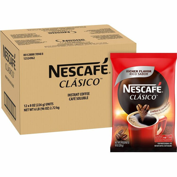 Nescafe Clasico Dark Roast Instant Coffee, Dark, 128 oz, 12/Carton (NES70948)
