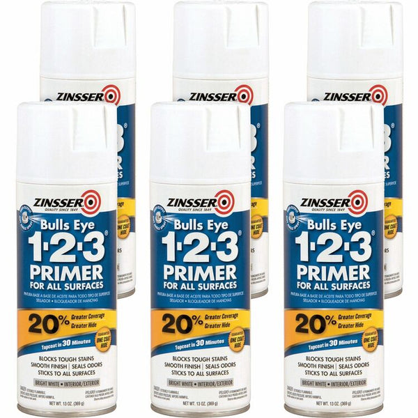 Rust-Oleum Bulls Eye 1-2-3 Water-Based Primer, 13 fl oz, 6/Carton, White (RST2008CT) Case of 6
