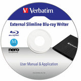 Verbatim Blu-ray Writer, External, 1, Black, BD-R, CD-R, DVD+R, DVD-R Support/24x CD Write/6x BD Write/8x DVD Write, USB 3.2 Gen 1, USB 2.0, Slimline, BUS Powered (VER43890) Each