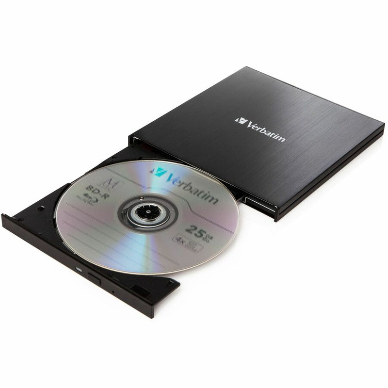 Verbatim Blu-ray Writer, External, 1, Black, BD-R, CD-R, DVD+R, DVD-R Support/24x CD Write/6x BD Write/8x DVD Write, USB 3.2 Gen 1, USB 2.0, Slimline, BUS Powered (VER43890) Each