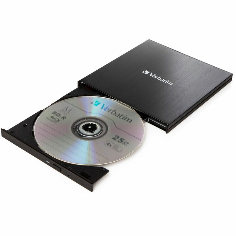 Verbatim Blu-ray Writer, External, 1, Black, BD-R, CD-R, DVD+R, DVD-R Support/24x CD Write/6x BD Write/8x DVD Write, USB 3.2 Gen 1, USB 2.0, Slimline, BUS Powered (VER43890) Each