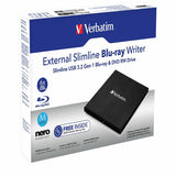 Verbatim Blu-ray Writer, External, 1, Black, BD-R, CD-R, DVD+R, DVD-R Support/24x CD Write/6x BD Write/8x DVD Write, USB 3.2 Gen 1, USB 2.0, Slimline, BUS Powered (VER43890) Each