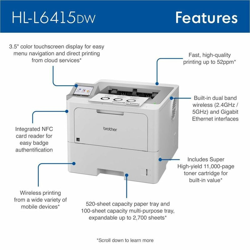 Brother HL-L6415DW Desktop Wireless Laser Printer (BRTHLL6415DW) Each