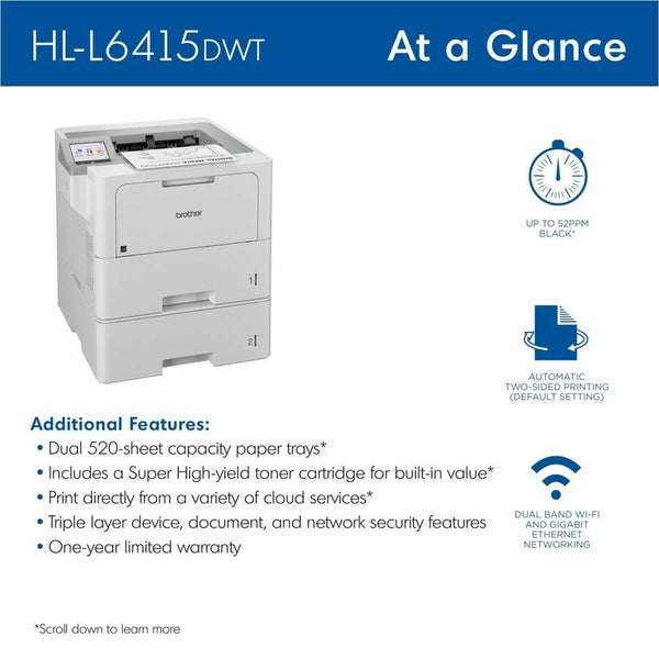 Brother HL-L6415DWT Desktop Wireless Laser Printer (BRTHLL6415DWT) Each