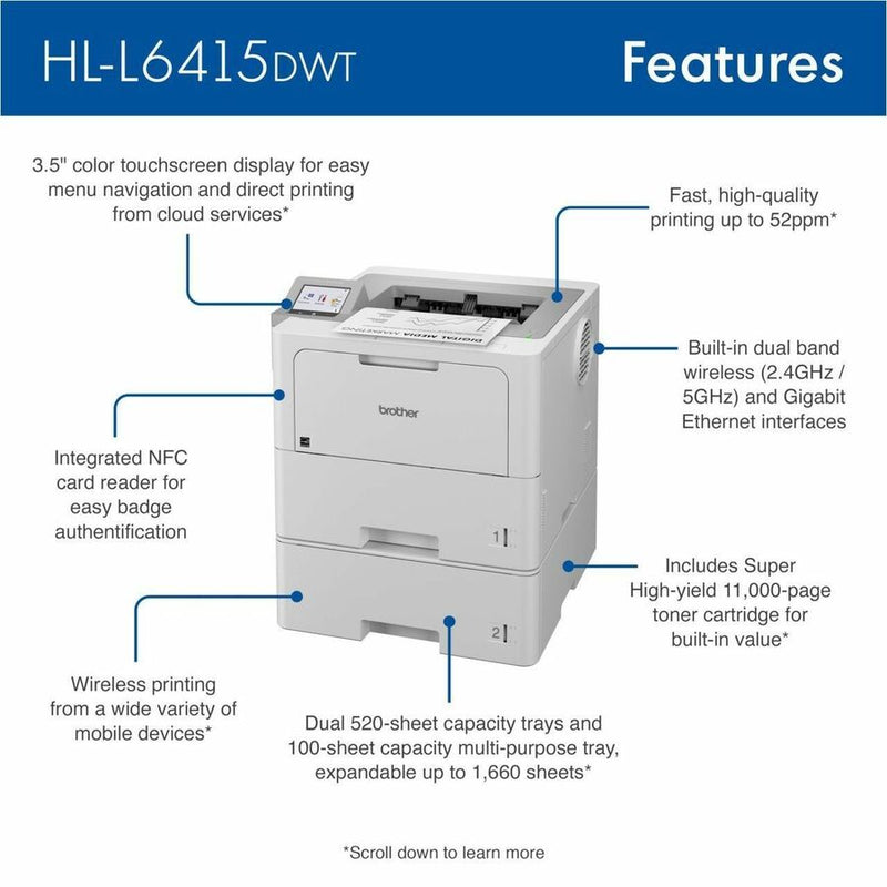 Brother HL-L6415DWT Desktop Wireless Laser Printer (BRTHLL6415DWT) Each