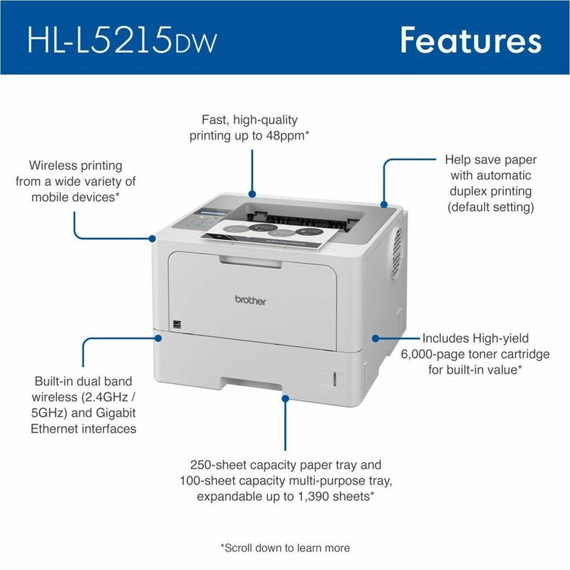 Brother HL-L5215DW Desktop Wireless Laser Printer (BRTHLL5215DW) Each