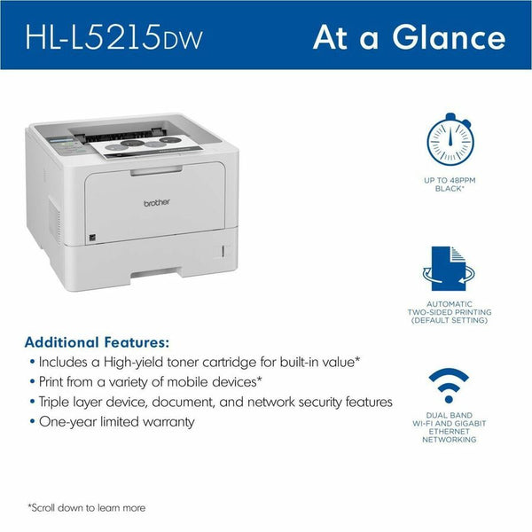 Brother HL-L5215DW Desktop Wireless Laser Printer (BRTHLL5215DW) Each