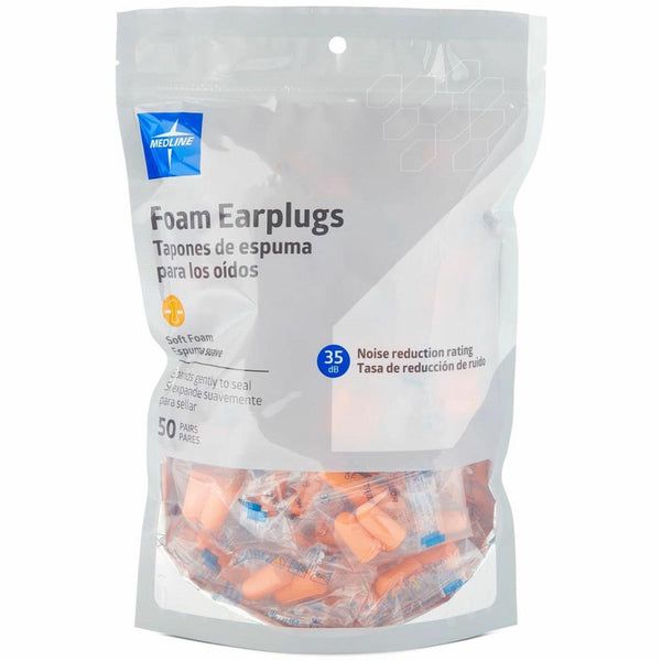 Medline Earplugs, Recommended for: Ear, Noise Protection, Foam, Orange, 2/Pair, 50.0/Bag (MIIMDSEARPLUG) Bag of 50