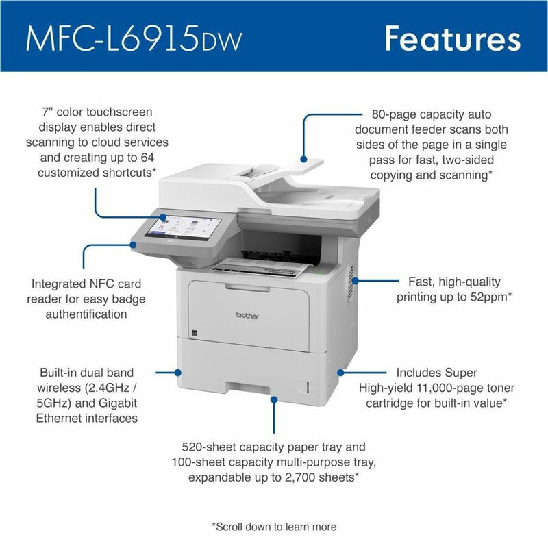 Brother MFC-L6915DW Wireless Laser Multifunction Printer (BRTMFCL6915DW) Each