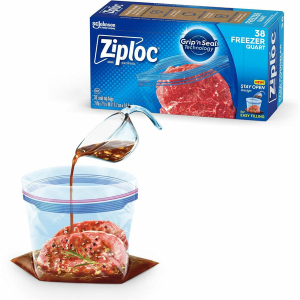 Ziploc® Grip n' Seal Freezer Bags, Medium Size, 1 quart Capacity, 7" Width x 7.43" Length, 38/Box (SJN351177) Box of 38