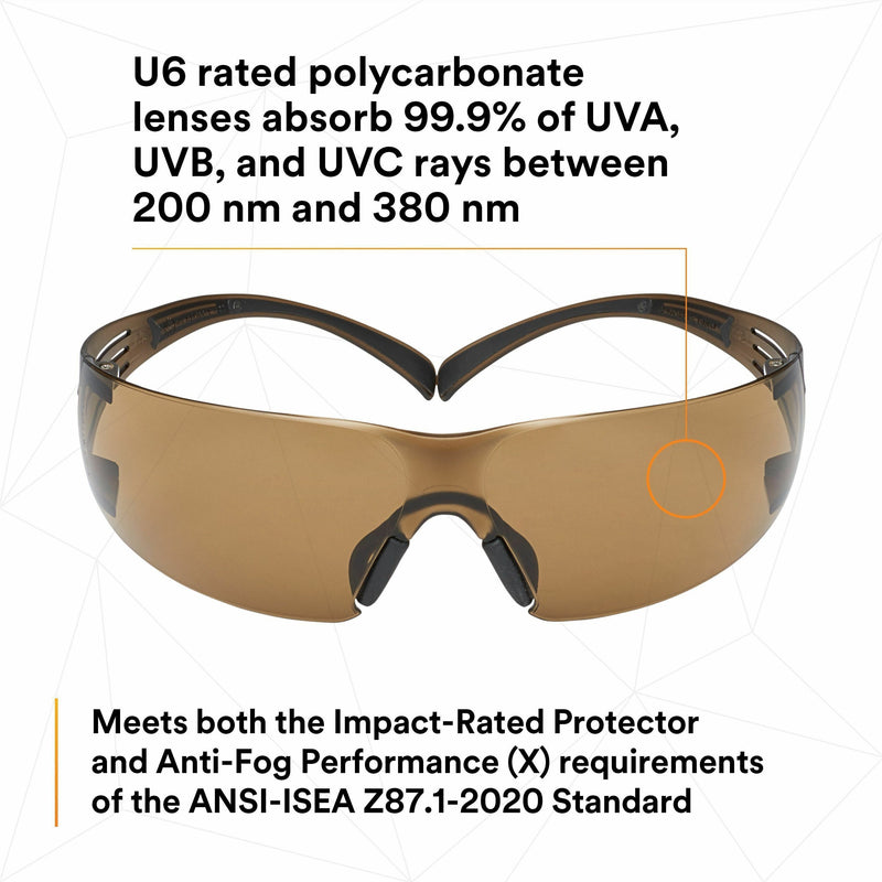 3M SecureFit Protective Eyewear, Polycarbonate, Anti-fog, Comfortable, Soft, Nose Bridge, Impact Resistant, Adjustable Temple (MMMSF405SGAFB) Each