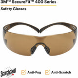 3M SecureFit Protective Eyewear, Polycarbonate, Anti-fog, Comfortable, Soft, Nose Bridge, Impact Resistant, Adjustable Temple (MMMSF405SGAFB) Each