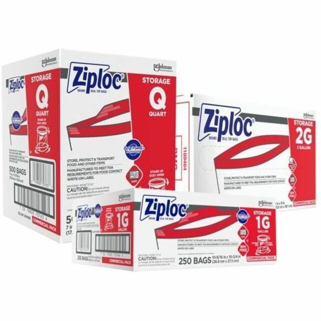 Ziploc® Gallon Storage Bags, Large Size, 1 gal Capacity, 10.50" Width x 1.75 mil (44 Micron) Thickness, 250/Box (SJN364948) Case of 250