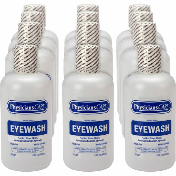 First Aid Only Sterile Ophthalmic Solution Eyewash, 1 quart, Sterile, For Eye irrigation, Eye Burning, 12/Carton (FAO24201CT) Case of 12