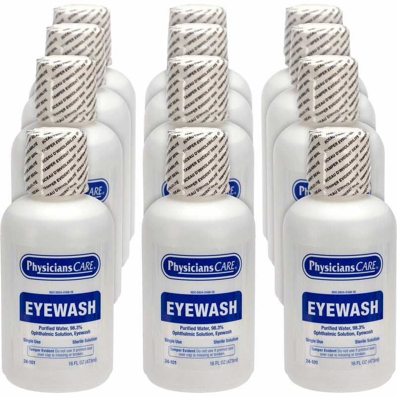 First Aid Only Sterile Ophthalmic Solution Eyewash, 16 fl oz, Sterile, For Eye irrigation, Eye Burning, 12/Carton (FAO24101CT) Case of 12