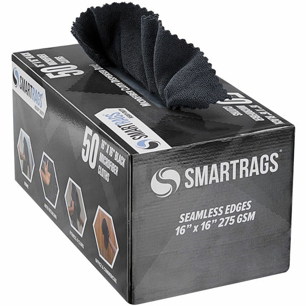 Monarch Smart Rags Microfiber Cloths, Black, 16" x 16", 275 GSM, 50/Box (MONM930BK) Box of 50