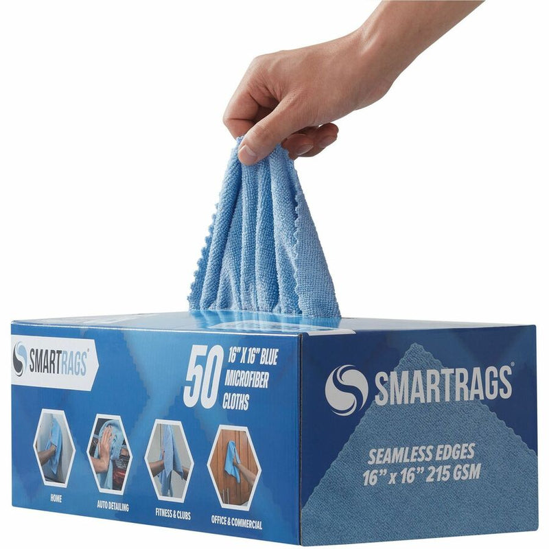 Monarch Smart Rags Microfiber Cloths, Blue, 16" x 16", 215 GSM, 50/Box (MONM931B) Box of 50