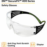 3M SecureFit Protective Eyewear, Polycarbonate, Anti-fog, Impact Resistant, Frameless, Rubber Tipped Temples, Adjustable Temple, Soft, Diopter Lens, 20/Carton (MMMSF425AFCT) Case of 20