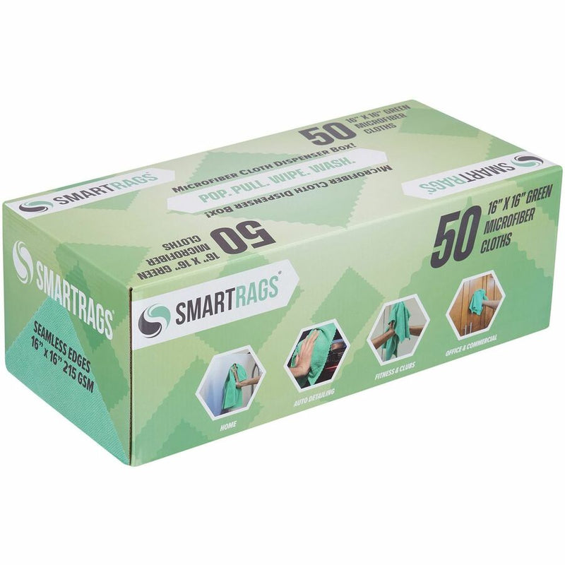 Monarch Smart Rags Microfiber Cloths, Green, 16" x 16", 215 GSM, 50/Box (MONM931G) Box of 50