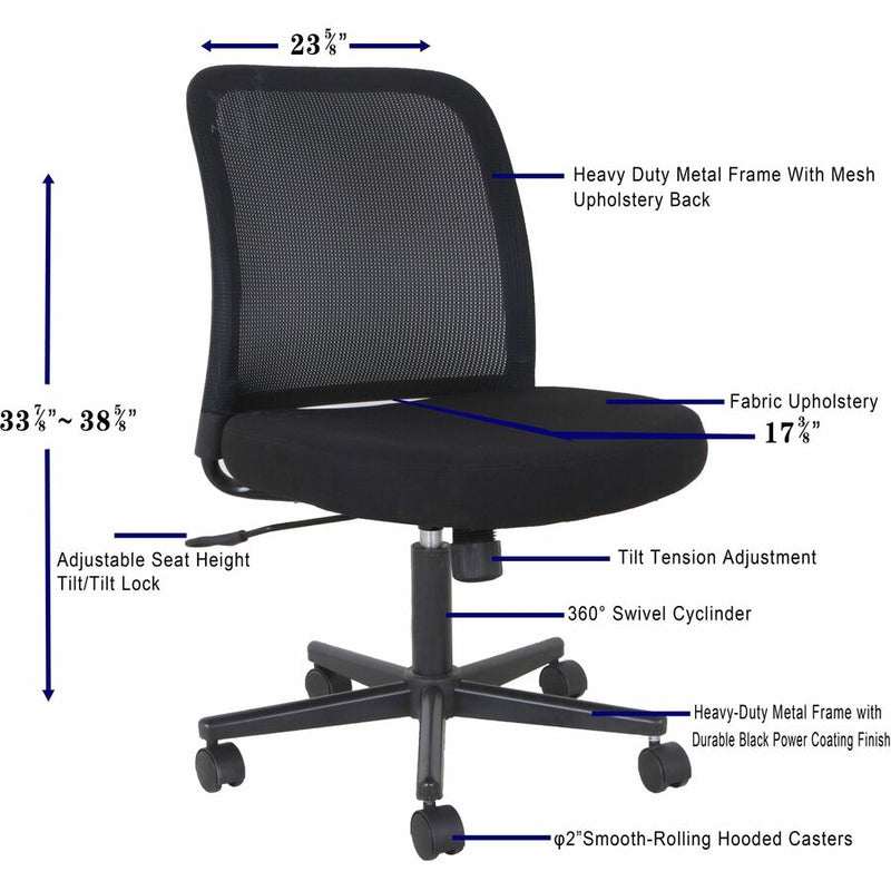 NuSparc Armless Task Chair, Fabric Seat, Black (NPRCH302MNBK) Each