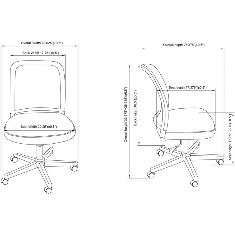 NuSparc Armless Task Chair, Fabric Seat, Black (NPRCH302MNBK) Each