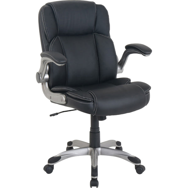 NuSparc Leather Rolling Chair, Mid Back, 5-star Base, Black, Bonded Leather, Armrest (NPRCH101LABK) Each