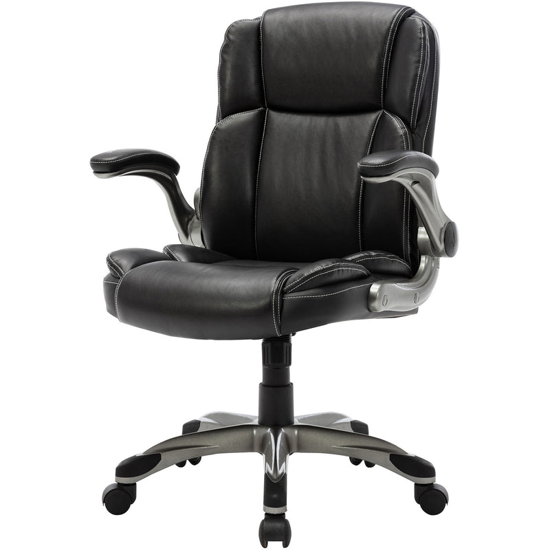 NuSparc Leather Rolling Chair, Mid Back, 5-star Base, Black, Bonded Leather, Armrest (NPRCH101LABK) Each