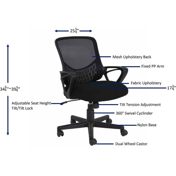 NuSparc Mid-back Mesh Task Chair, Fabric Seat, Mid Back, Black (NPRCH301MABK) Each