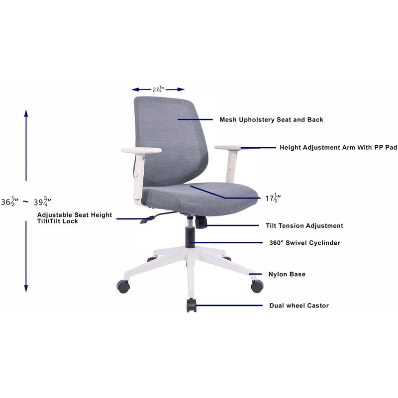 NuSparc Mid-Back Task Chair, Fabric Back, Mid Back, 5-star Base, Gray, Armrest (NPRCH201MAGY) Each