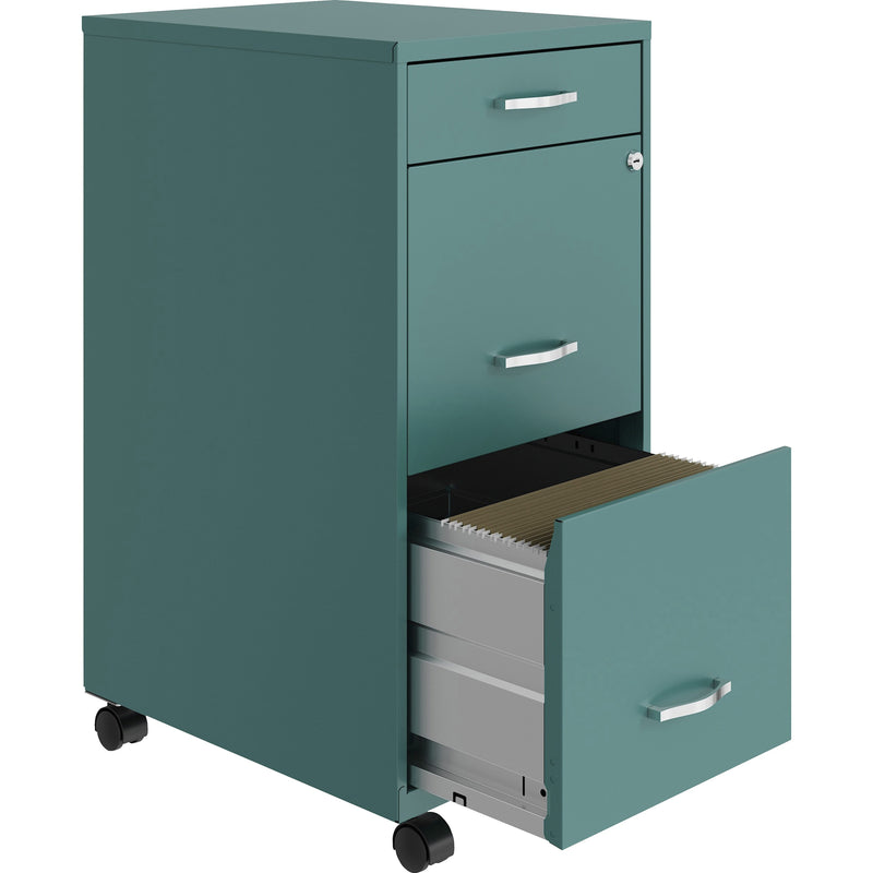 NuSparc 3 Drawer Mobile File Cabinet, 14.2" Width x 18" Depth x 29.5" Height, Teal, Painted Steel, Recycled (NPRVF318BMTL) Each