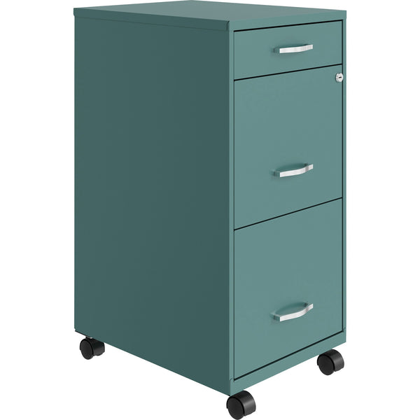 NuSparc 3 Drawer Mobile File Cabinet, 14.2" Width x 18" Depth x 29.5" Height, Teal, Painted Steel, Recycled (NPRVF318BMTL) Each