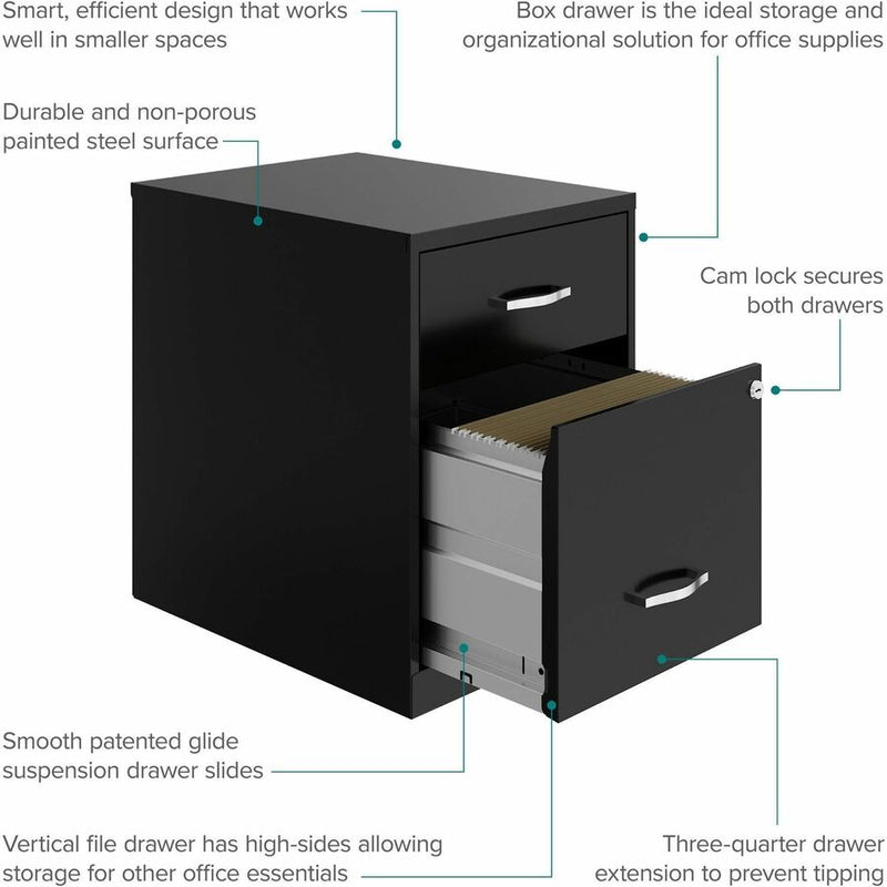 NuSparc 2 Drawer Vertical File Cabinet, 14.2" Width x 18" Depth x 19" Height, Black, Baked Enamel, Steel (NPRVF218GABK) Each